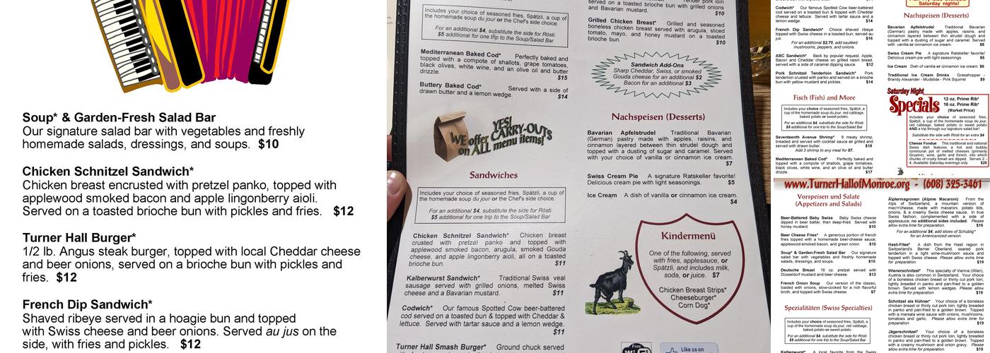 Turner Hall Ratskeller Restaurant Menu