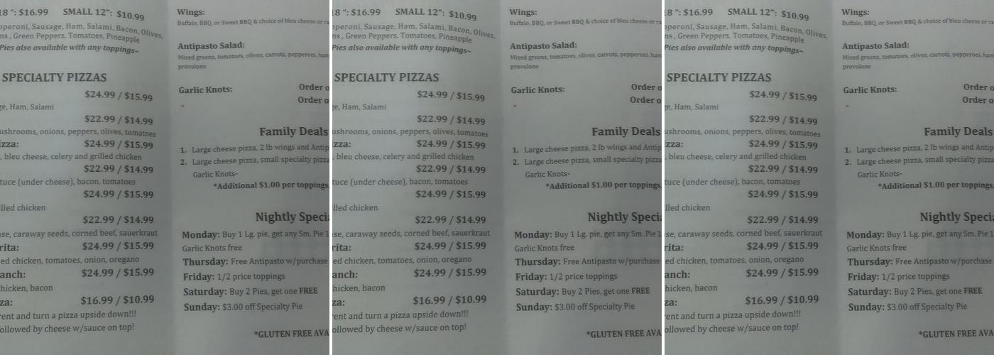 Slices Pizzeria Menu