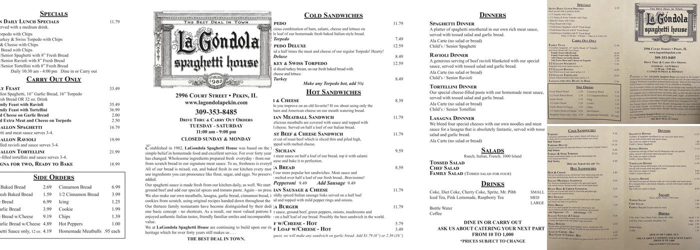 LaGondola Menu
