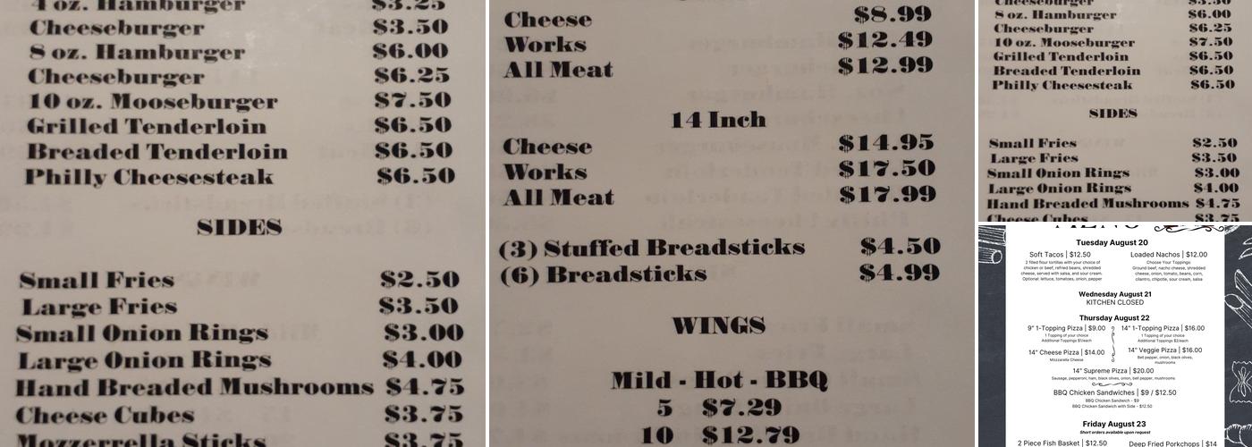 Moose Lodge 1617 Menu