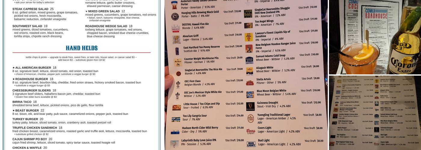 Comix Roadhouse Menu