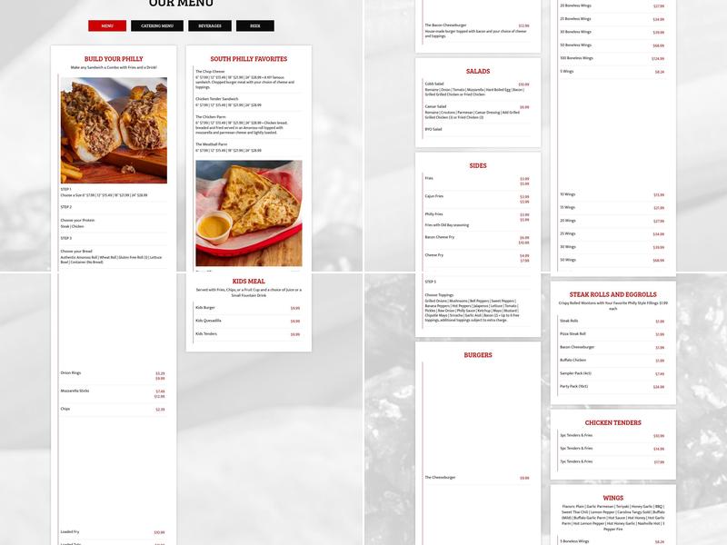 South Philly Steaks Menu