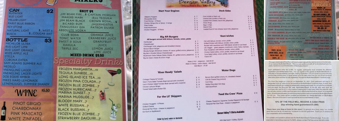 Benson Marina Restaurant & Willie’s Tiki Bar Menu