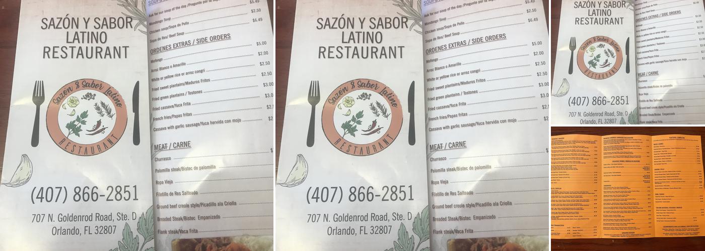 Sazón & Sabor Latino Restaurant Menu