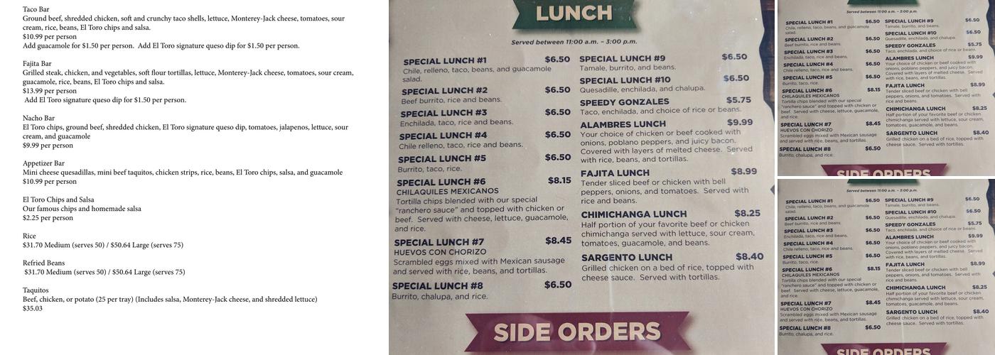 El Toro at the Fields Menu