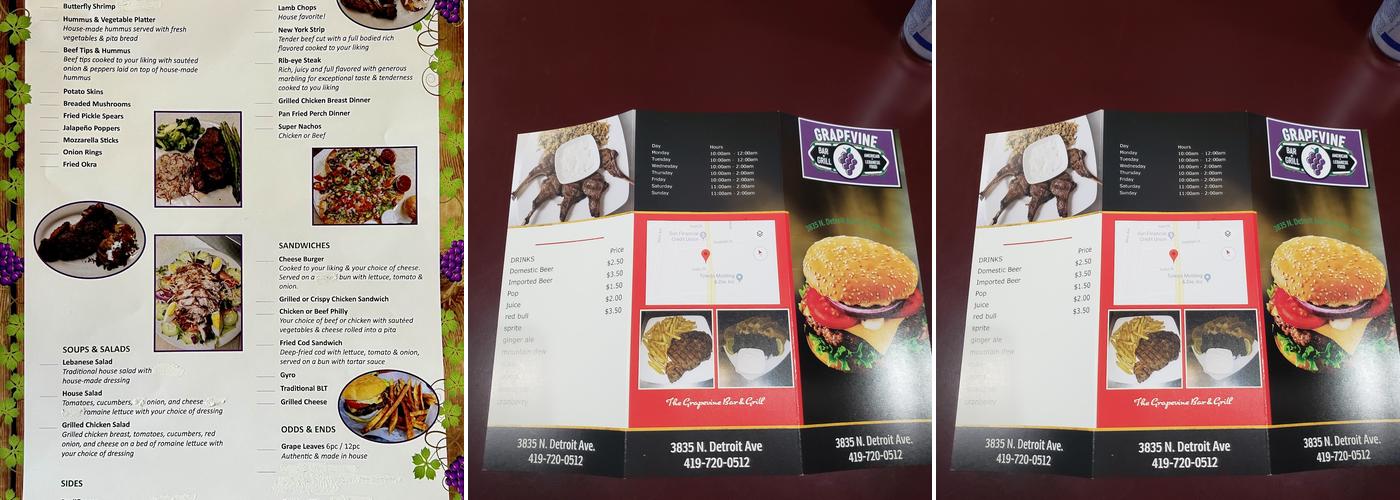 The Grapevine Bar and Grill Menu