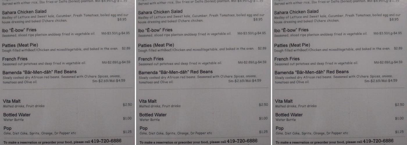 Sahara Delta Kitchen Menu