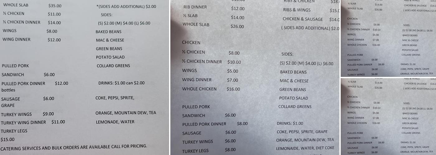 Basils Bar B Que Menu