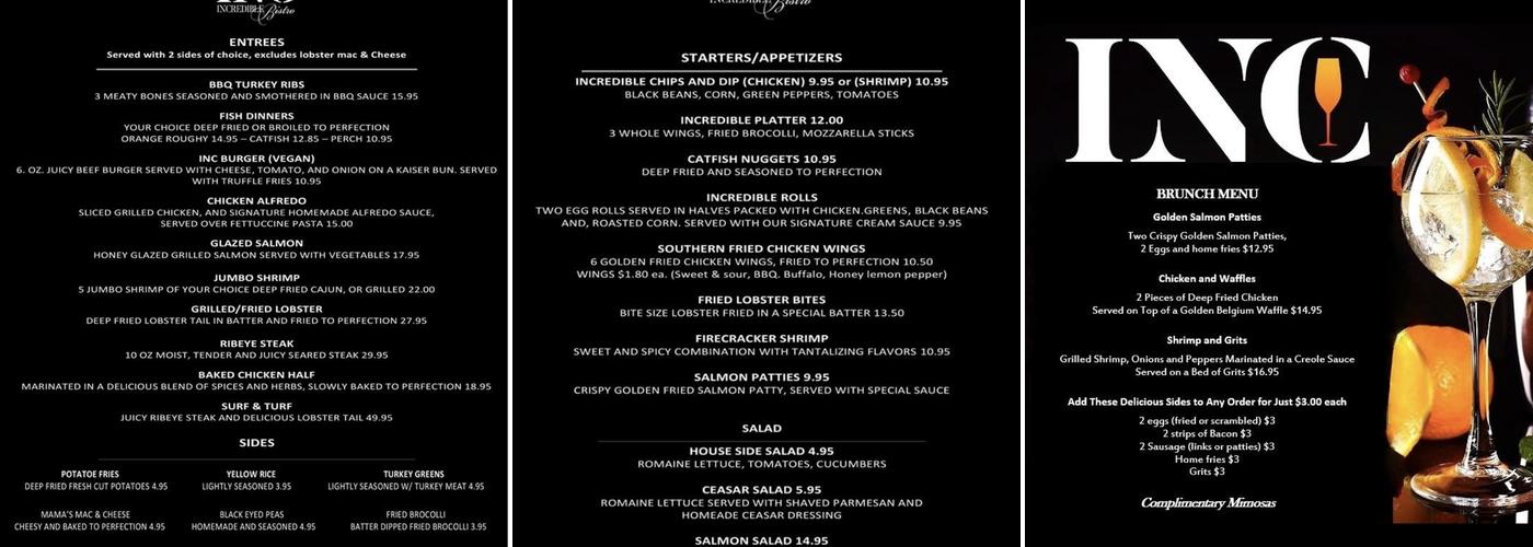 Incredible Bistro Menu