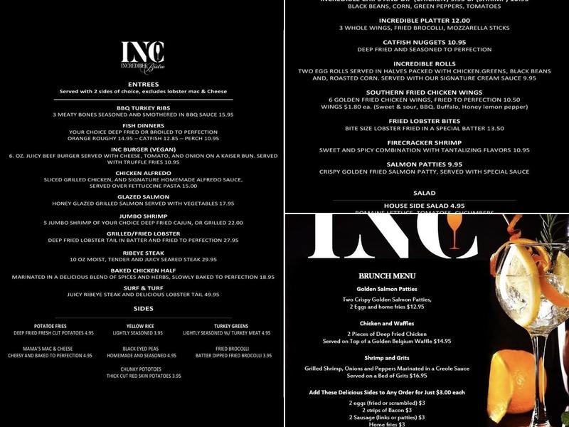 Incredible Bistro Menu