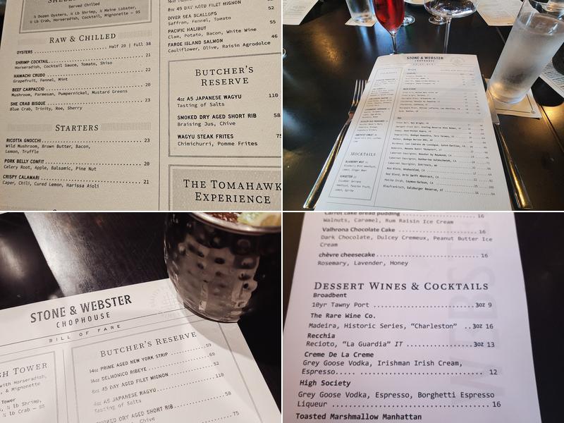 Stone & Webster Chophouse Menu
