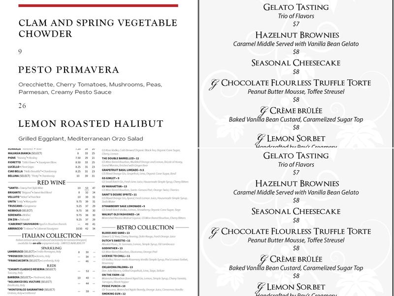 The Bistro at Gervasi Vineyard Menu