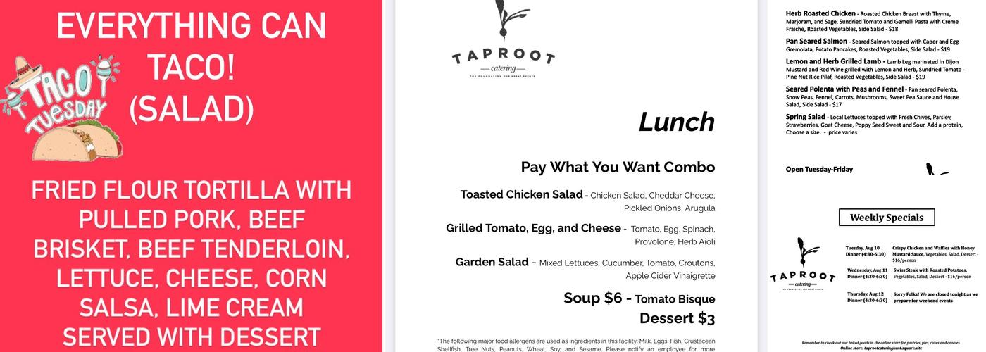 Taproot Catering Menu