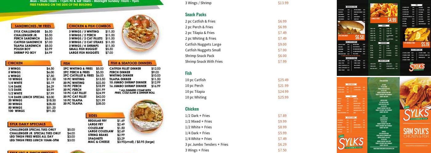 Sam Sylk Chicken and Fish Menu