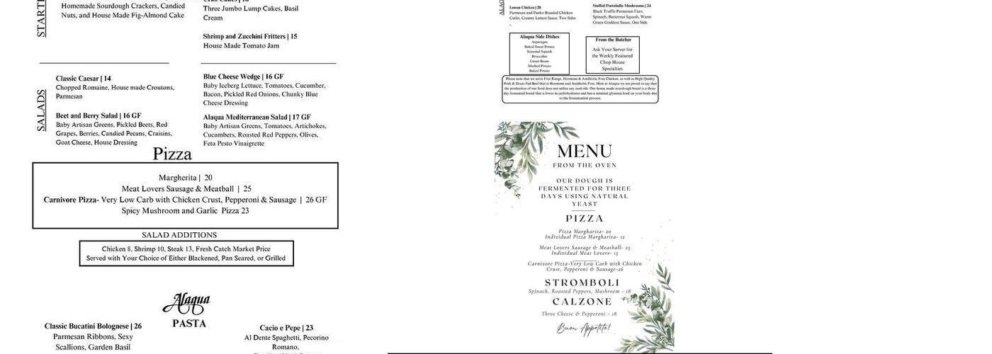 Restaurant At Alaqua Menu