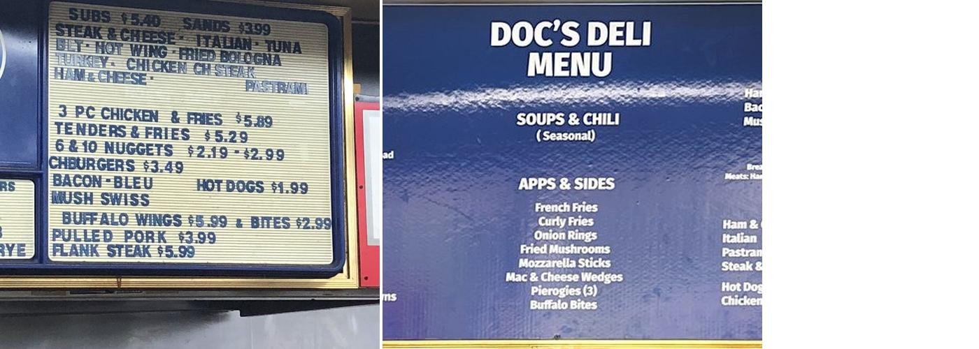 Doc's Deli Menu
