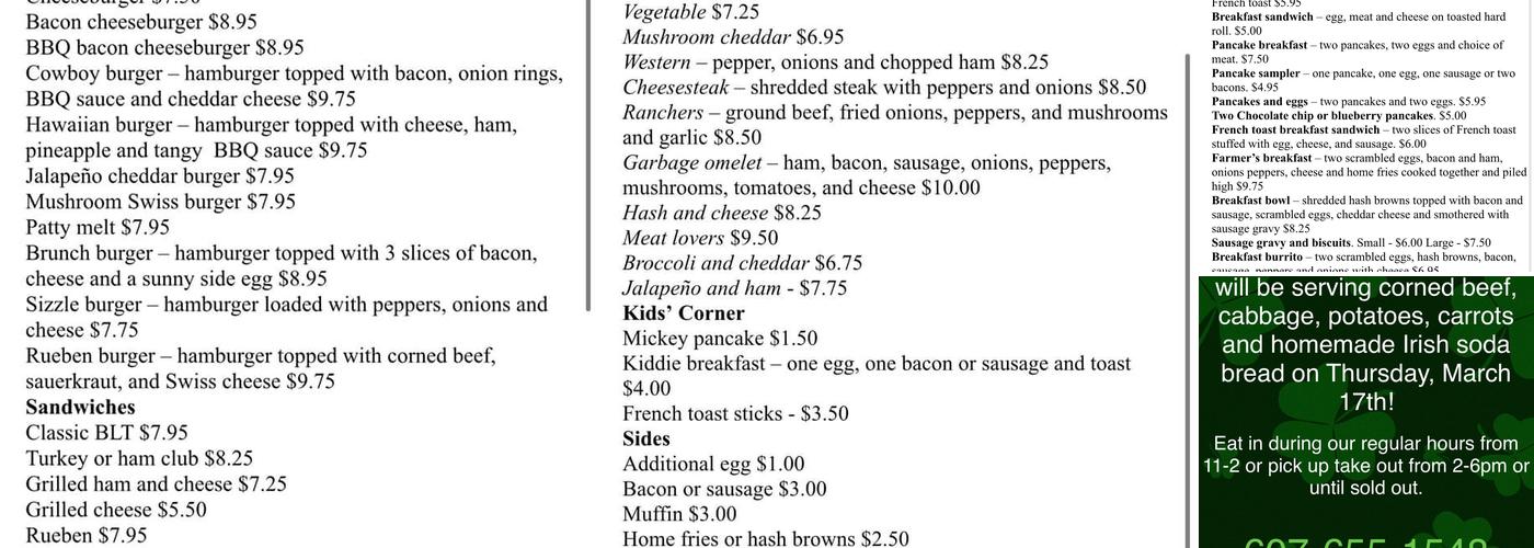 The Windsor Diner Menu