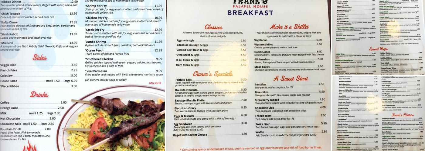 Frank's Falafel House Menu