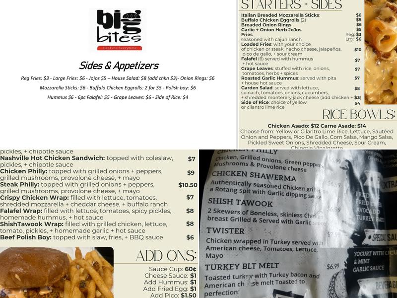 Big Bites Menu