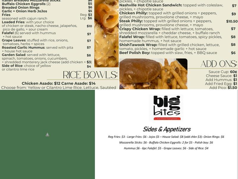 Big Bites Menu