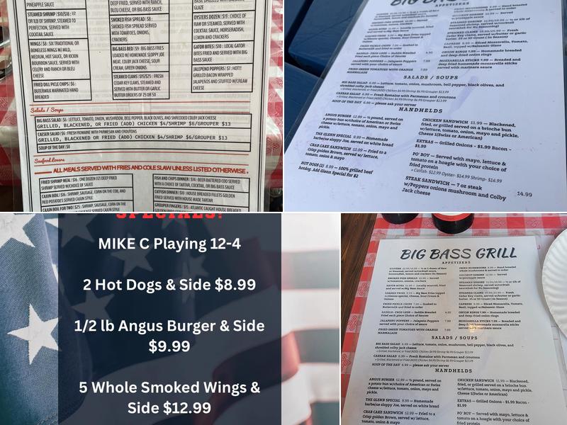 Big Bass Grill Lakefront Restaurant and Marina Menu