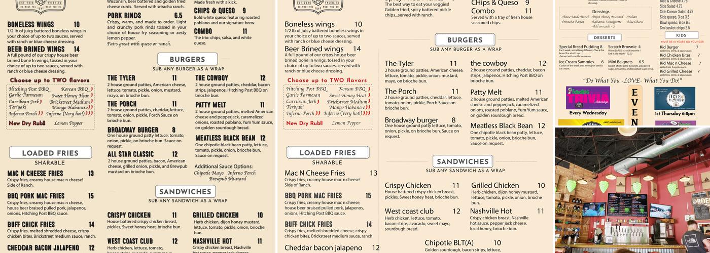 ETX Brewing Company Menu