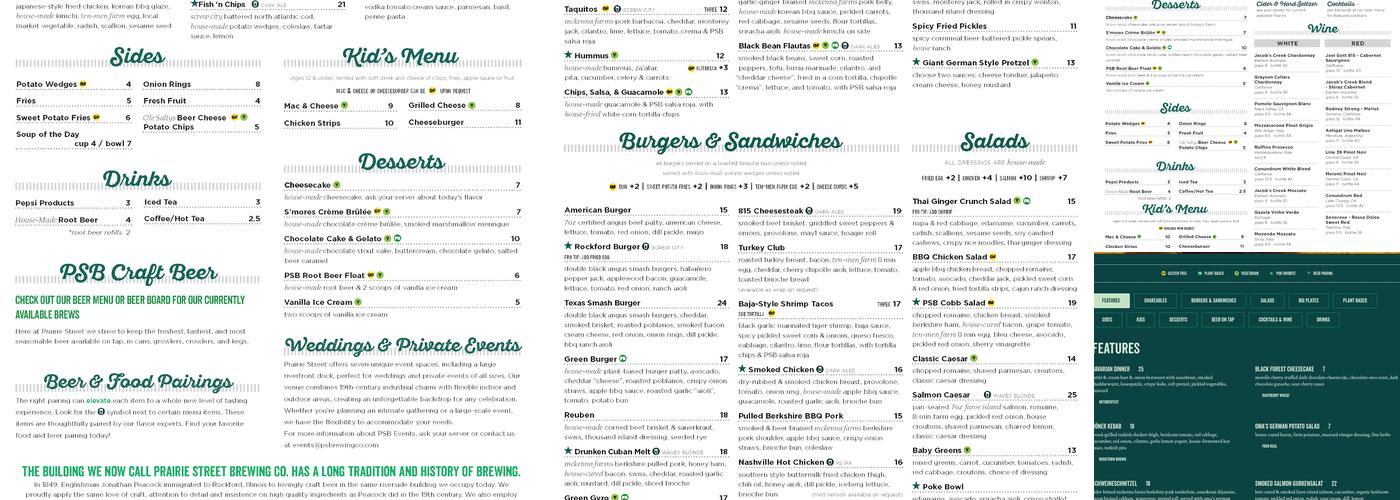 Prairie Street Brewing Co. Menu