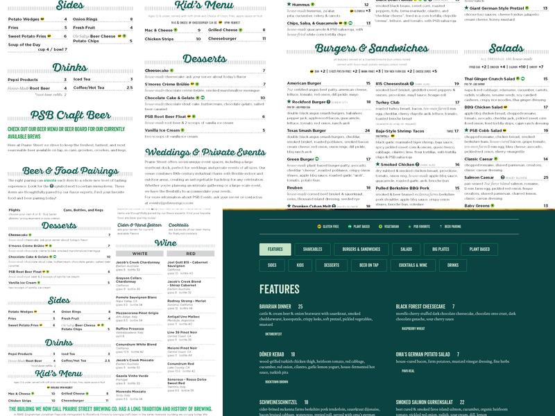 Prairie Street Brewing Co. Menu