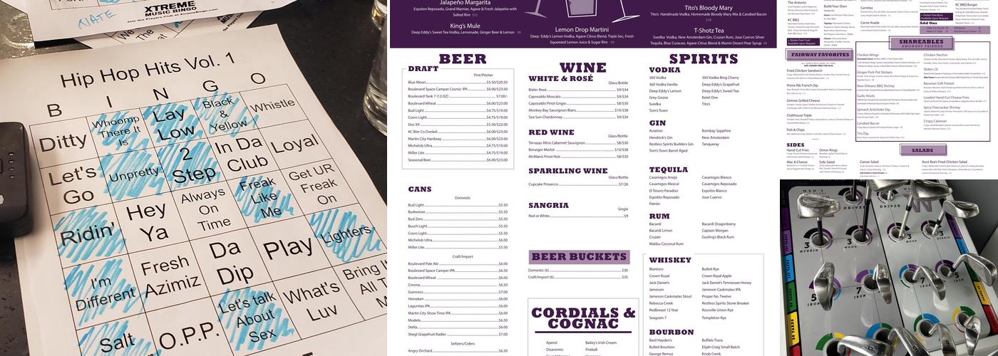 T-Shotz Golf and Entertainment Venue Menu