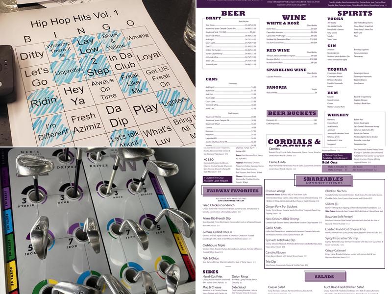 T-Shotz Golf and Entertainment Venue Menu