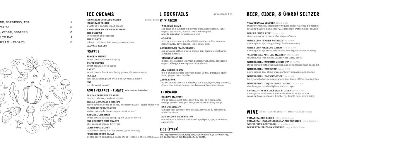 Earnest Drinks Menu