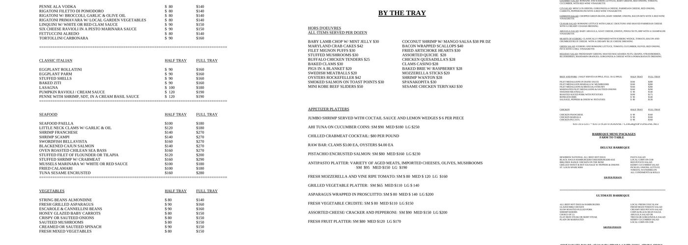 East End Events Catering Menu