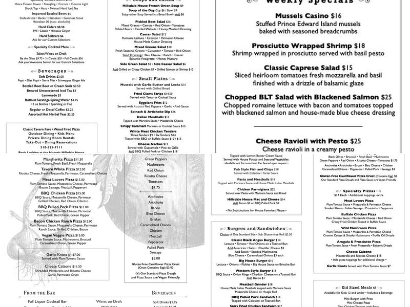 Hillsdale House Menu