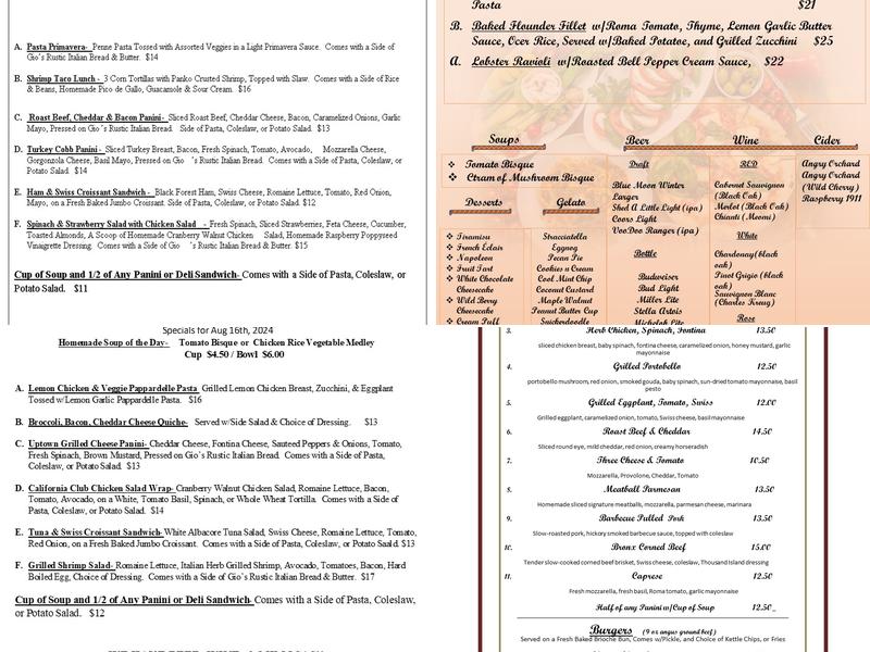 Gio's Bakery Menu