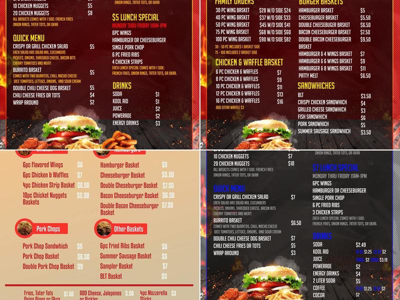 Wings N Thangs Menu