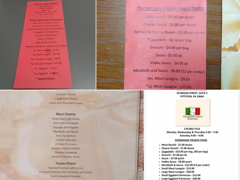 Gramma Aita's Kitchen Menu