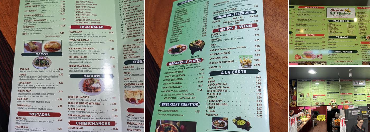 Taqueria El Balcon Menu