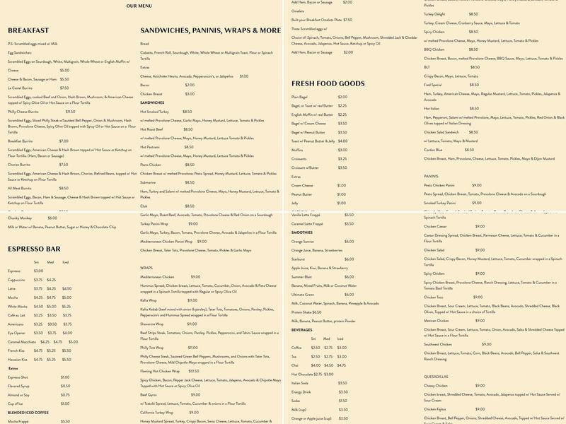 Le Castel Menu