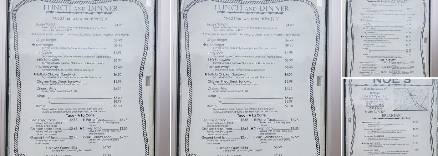 Noe's Kitchen Menu