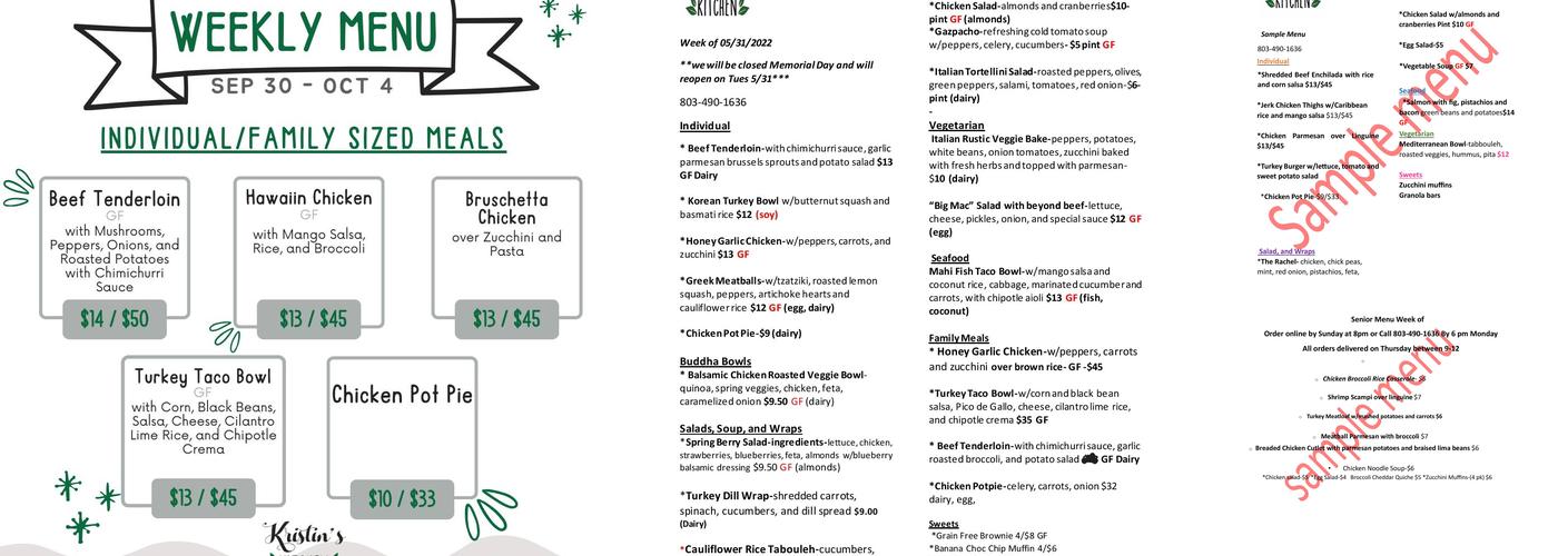 Kristin's Kitchen Menu