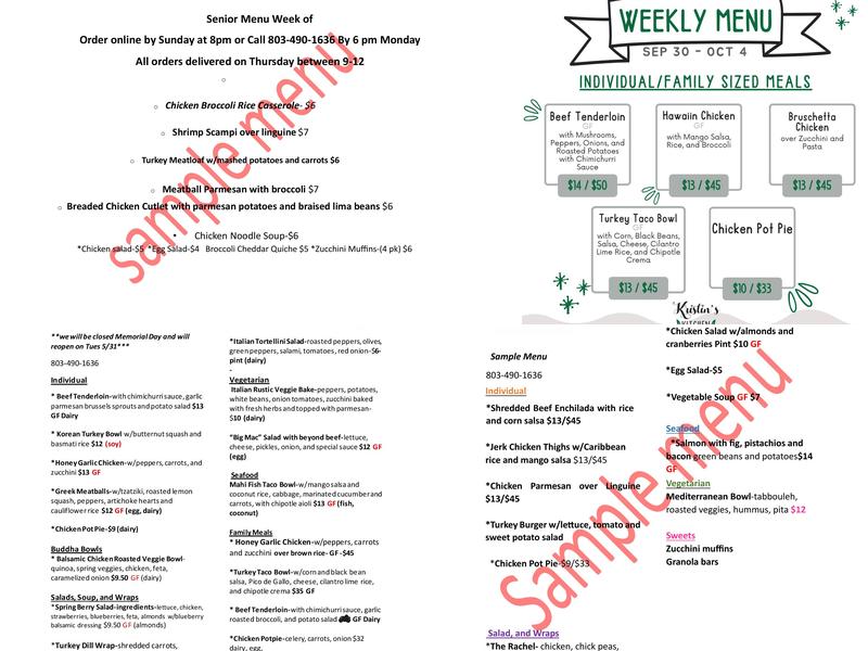 Kristin's Kitchen Menu