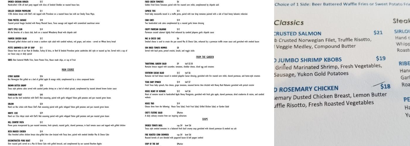 Brazos Grille at the Hilton Waco Menu