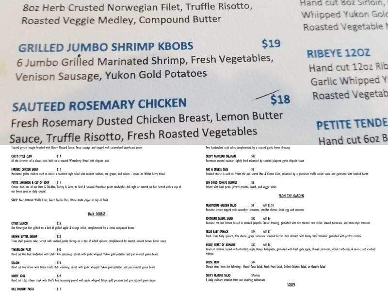 Brazos Grille at the Hilton Waco Menu