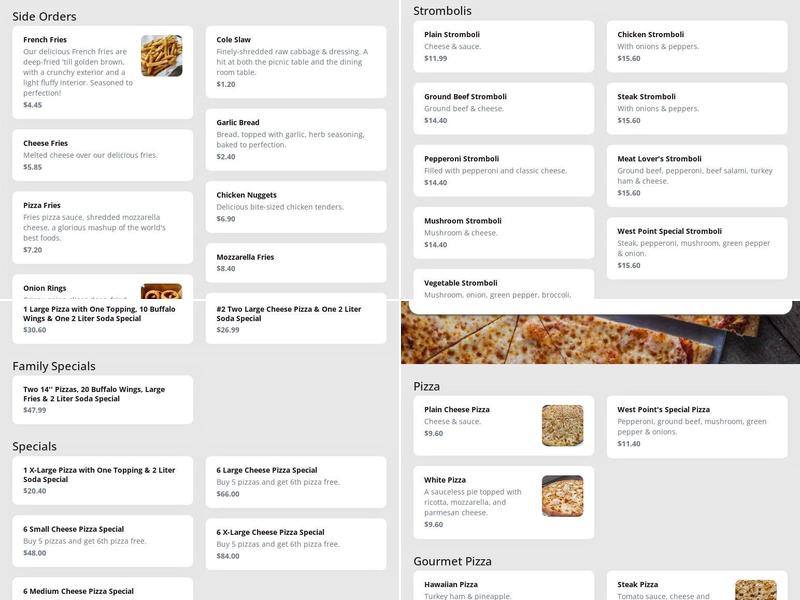 West Point Pizza Menu