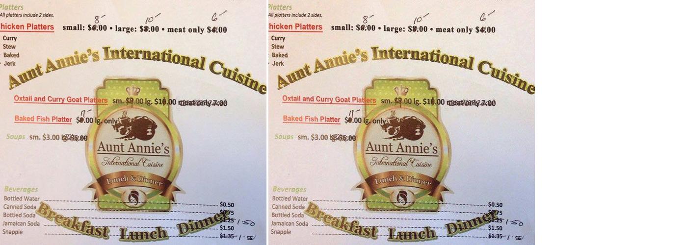 Aunt Annie's International Cuisine Menu