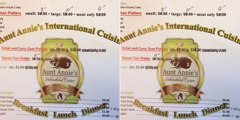 Aunt Annie's International Cuisine Menu