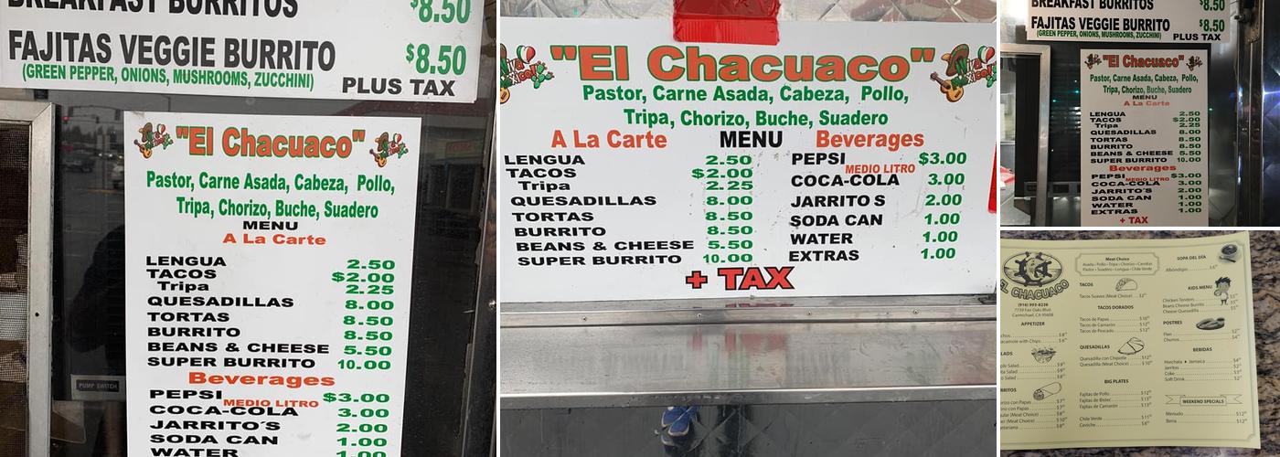 El Chacuaco Taqueria Menu