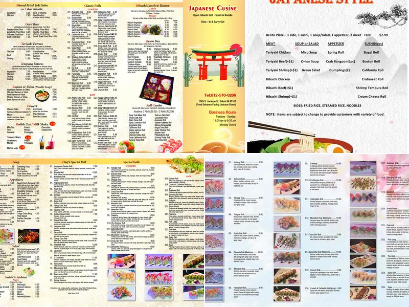 Japanese Cuisine Menu