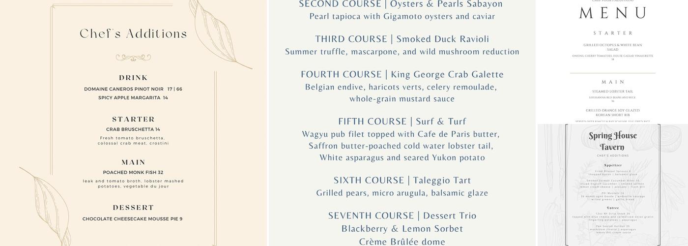 Spring House Pub Menu