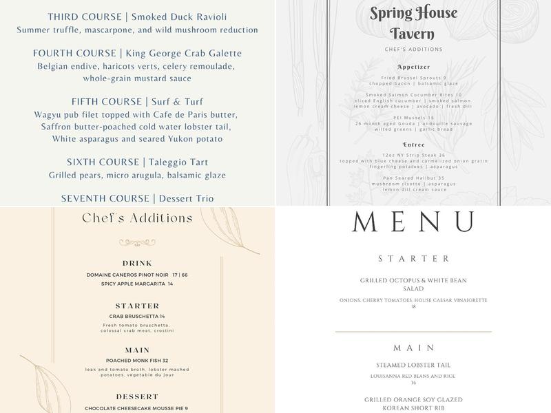 Spring House Pub Menu